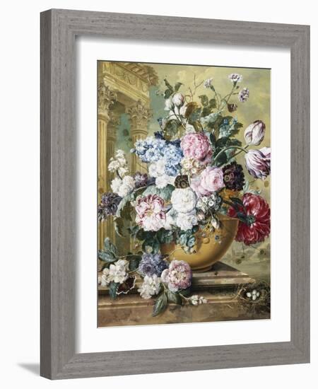 A Still Life of Roses, Delphiniums and Tulips-Jacobus Linthorst-Framed Photographic Print