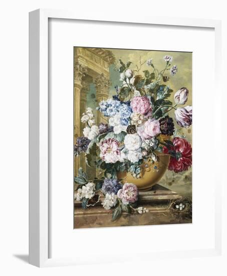 A Still Life of Roses, Delphiniums and Tulips-Jacobus Linthorst-Framed Photographic Print