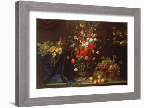 A Still Life of Summer Flowers in a Sculpted Urn (Oil on Canvas)-Frans Ykens-Framed Giclee Print