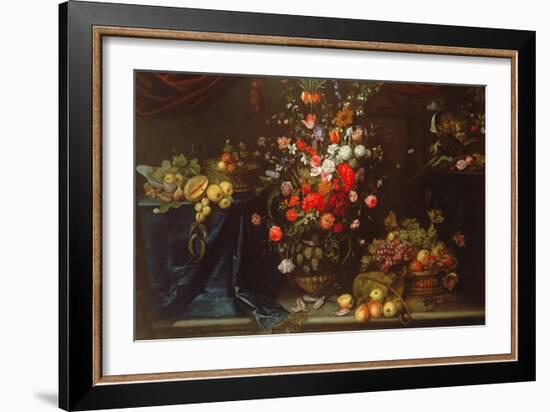 A Still Life of Summer Flowers in a Sculpted Urn (Oil on Canvas)-Frans Ykens-Framed Giclee Print