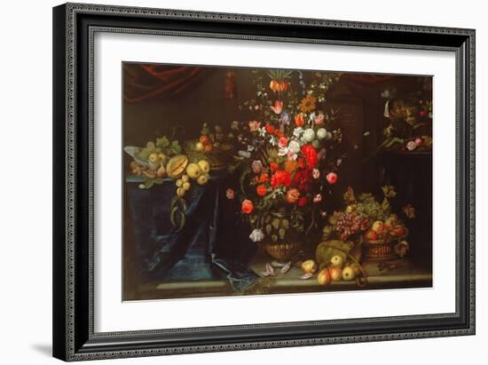 A Still Life of Summer Flowers in a Sculpted Urn (Oil on Canvas)-Frans Ykens-Framed Giclee Print