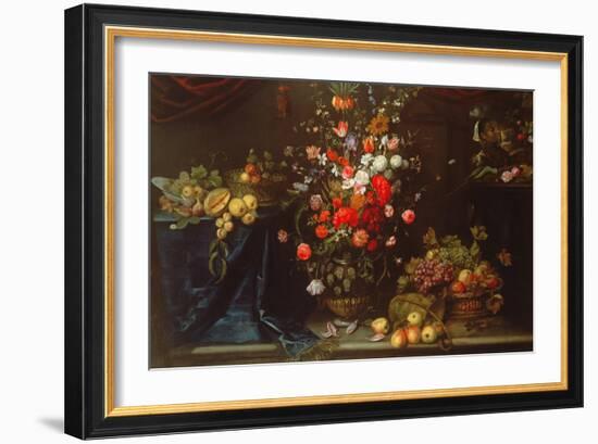 A Still Life of Summer Flowers in a Sculpted Urn (Oil on Canvas)-Frans Ykens-Framed Giclee Print