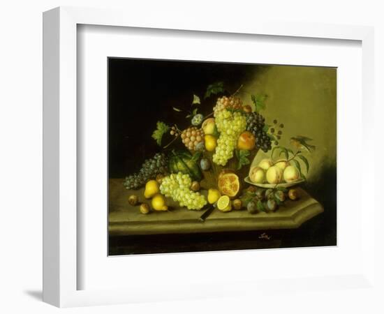 A Still Life with a Basket of Grapes and Mixed Fruit on a Stone Ledge-Johann Georg Seitz-Framed Giclee Print