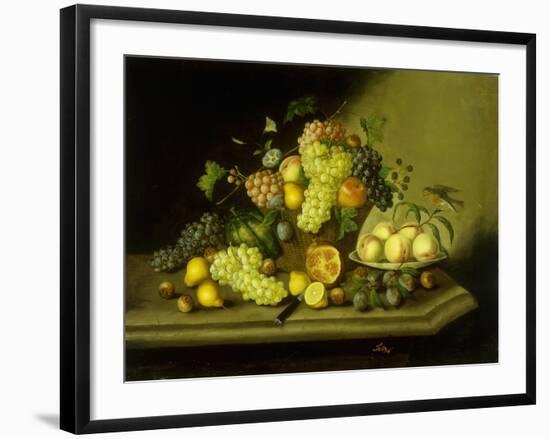 A Still Life with a Basket of Grapes and Mixed Fruit on a Stone Ledge-Johann Georg Seitz-Framed Giclee Print