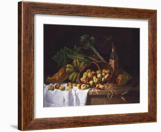 A Still Life with a Bottle of Wine, Rhubarb and an Upturned Basket of Apples on a Table-Sir William Beechey-Framed Giclee Print