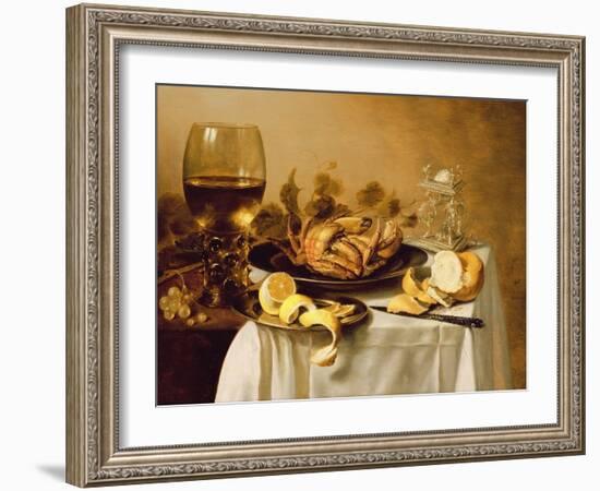 A Still Life with a Roemer, a Crab and a Peeled Lemon on a Pewter Plate, a Bunch of Grapes, a…-Pieter Claesz-Framed Giclee Print