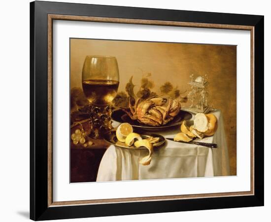 A Still Life with a Roemer, a Crab and a Peeled Lemon on a Pewter Plate, a Bunch of Grapes, a…-Pieter Claesz-Framed Giclee Print