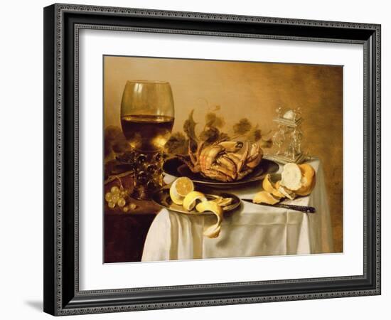 A Still Life with a Roemer, a Crab and a Peeled Lemon on a Pewter Plate, a Bunch of Grapes, a…-Pieter Claesz-Framed Giclee Print