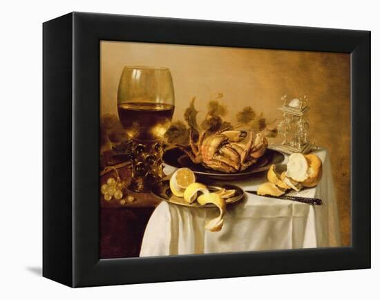 A Still Life with a Roemer, a Crab and a Peeled Lemon on a Pewter Plate, a Bunch of Grapes, a…-Pieter Claesz-Framed Premier Image Canvas