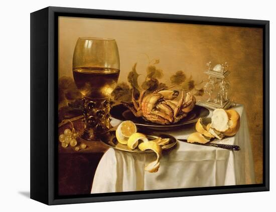 A Still Life with a Roemer, a Crab and a Peeled Lemon on a Pewter Plate, a Bunch of Grapes, a…-Pieter Claesz-Framed Premier Image Canvas