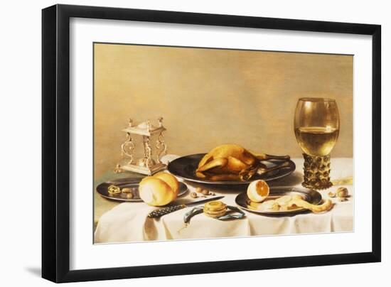 A Still Life with a Roemer, a Salt Cellar, a Plucked Chicken and a Peeled Lemon on Pewter Plates,…-Pieter Claesz-Framed Giclee Print