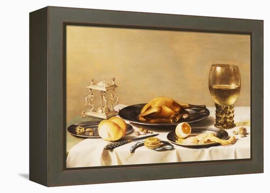 A Still Life with a Roemer, a Salt Cellar, a Plucked Chicken and a Peeled Lemon on Pewter Plates,…-Pieter Claesz-Framed Premier Image Canvas