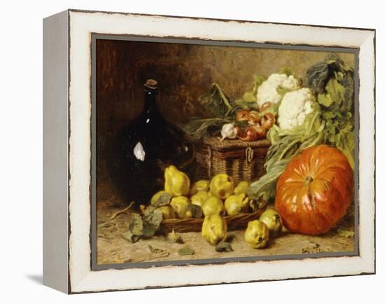 A Still Life with a Wine Flagon, a Basket, Pears, Onions, Cauliflowers, Cabbages, Garlic and a…-Eugene Claude-Framed Premier Image Canvas