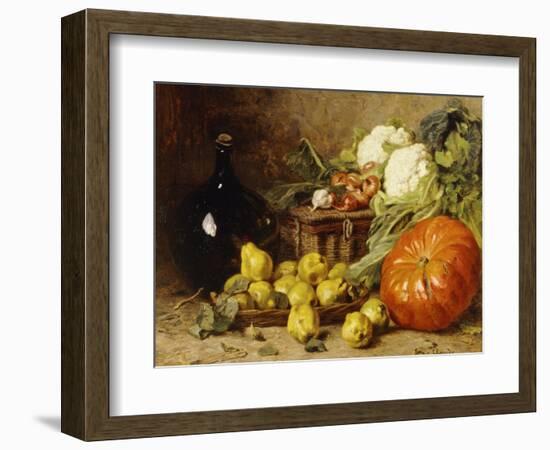 A Still Life with a Wine Flagon, a Basket, Pears, Onions, Cauliflowers, Cabbages, Garlic and a…-Eugene Claude-Framed Giclee Print