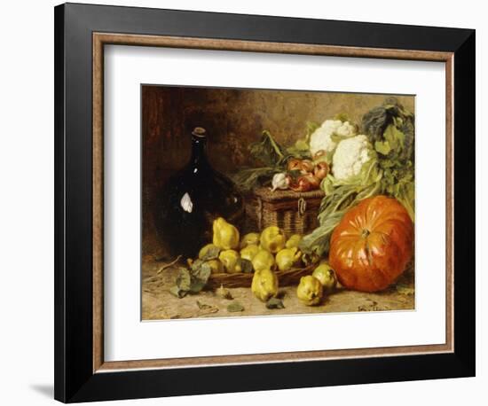 A Still Life with a Wine Flagon, a Basket, Pears, Onions, Cauliflowers, Cabbages, Garlic and a…-Eugene Claude-Framed Giclee Print