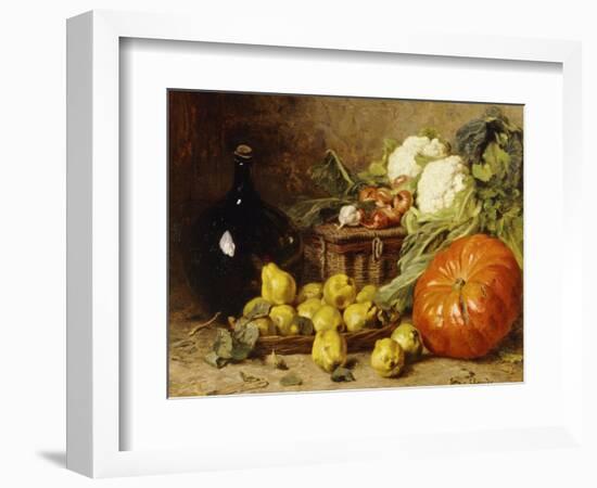 A Still Life with a Wine Flagon, a Basket, Pears, Onions, Cauliflowers, Cabbages, Garlic and a…-Eugene Claude-Framed Giclee Print