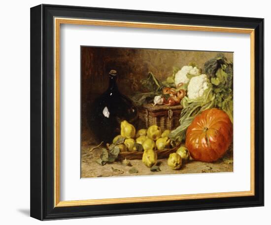 A Still Life with a Wine Flagon, a Basket, Pears, Onions, Cauliflowers, Cabbages, Garlic and a…-Eugene Claude-Framed Giclee Print