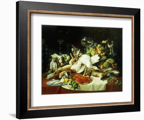 A Still Life with Fruit, Fish, Game and a Goldfish Bowl-Lucas Schaefels-Framed Giclee Print