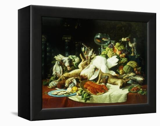 A Still Life with Fruit, Fish, Game and a Goldfish Bowl-Lucas Schaefels-Framed Premier Image Canvas