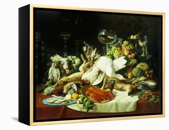 A Still Life with Fruit, Fish, Game and a Goldfish Bowl-Lucas Schaefels-Framed Premier Image Canvas