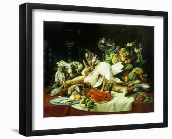 A Still Life with Fruit, Fish, Game and a Goldfish Bowl-Lucas Schaefels-Framed Giclee Print