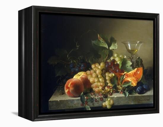 A Still Life with Fruit on a Stone Ledge, 1858-Bela Schaffer-Framed Premier Image Canvas