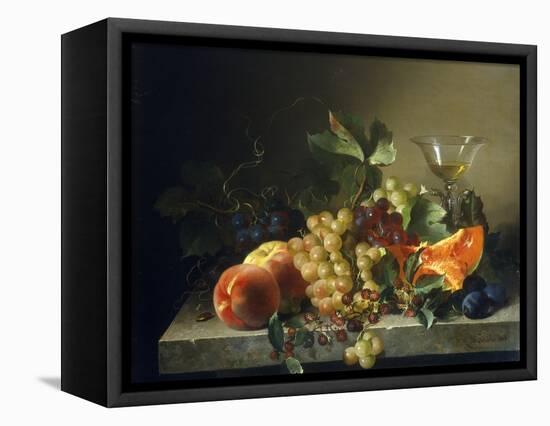 A Still Life with Fruit on a Stone Ledge, 1858-Bela Schaffer-Framed Premier Image Canvas