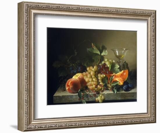 A Still Life with Fruit on a Stone Ledge, 1858-Bela Schaffer-Framed Giclee Print