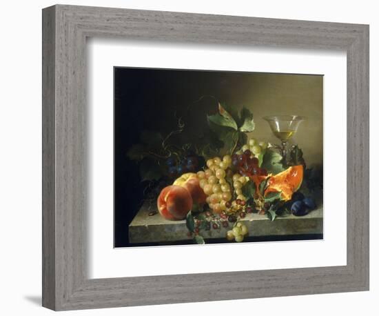 A Still Life with Fruit on a Stone Ledge, 1858-Bela Schaffer-Framed Giclee Print