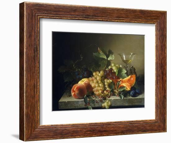 A Still Life with Fruit on a Stone Ledge, 1858-Bela Schaffer-Framed Giclee Print