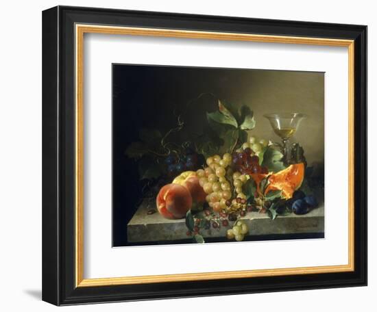 A Still Life with Fruit on a Stone Ledge, 1858-Bela Schaffer-Framed Giclee Print