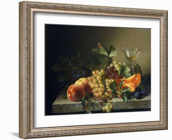 A Still Life with Fruit on a Stone Ledge, 1858-Bela Schaffer-Framed Giclee Print