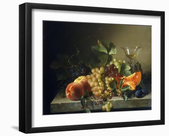 A Still Life with Fruit on a Stone Ledge, 1858-Bela Schaffer-Framed Giclee Print