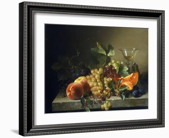 A Still Life with Fruit on a Stone Ledge, 1858-Bela Schaffer-Framed Giclee Print