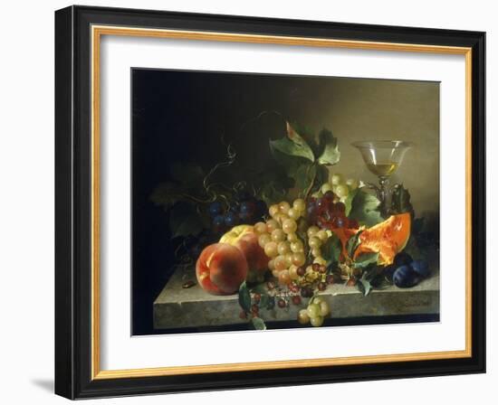 A Still Life with Fruit on a Stone Ledge, 1858-Bela Schaffer-Framed Giclee Print