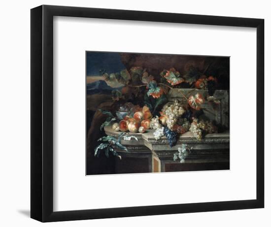 A Still Life with Grapes and Peaches on a Stone Ledge in a Landscape-Arnold Boonen-Framed Premium Giclee Print