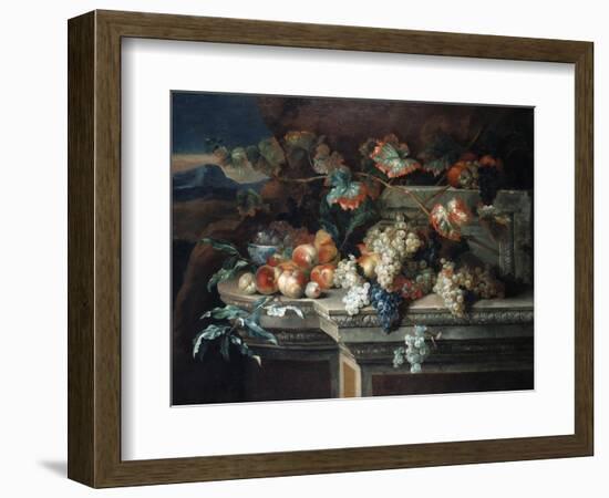 A Still Life with Grapes and Peaches on a Stone Ledge in a Landscape-Arnold Boonen-Framed Premium Giclee Print