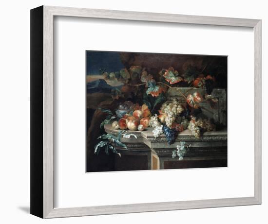 A Still Life with Grapes and Peaches on a Stone Ledge in a Landscape-Arnold Boonen-Framed Premium Giclee Print
