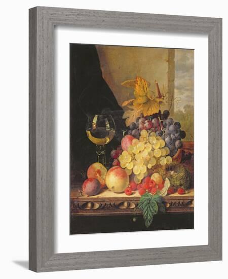 A Still Life with Grapes, Raspberries and a Glass of Wine-Edward Ladell-Framed Giclee Print