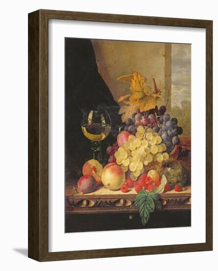 A Still Life with Grapes, Raspberries and a Glass of Wine-Edward Ladell-Framed Giclee Print