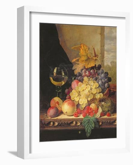 A Still Life with Grapes, Raspberries and a Glass of Wine-Edward Ladell-Framed Giclee Print