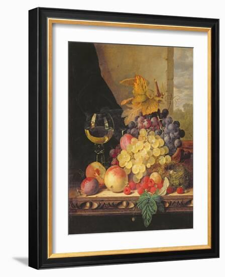 A Still Life with Grapes, Raspberries and a Glass of Wine-Edward Ladell-Framed Giclee Print