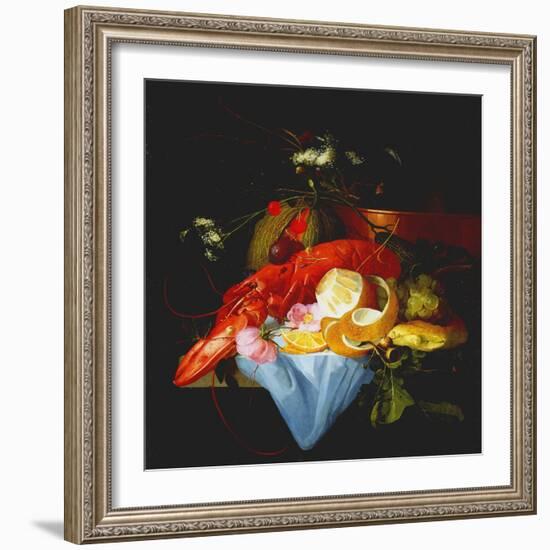 A Still Life with Lobster, Lemon and Grapes-Elias Van Den Broeck-Framed Giclee Print