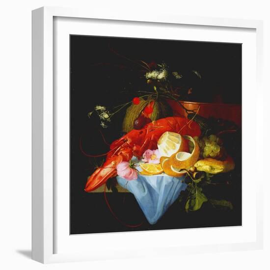 A Still Life with Lobster, Lemon and Grapes-Elias Van Den Broeck-Framed Giclee Print