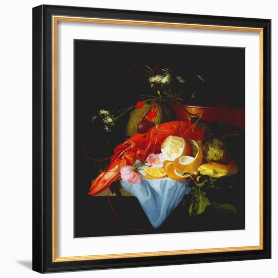 A Still Life with Lobster, Lemon and Grapes-Elias Van Den Broeck-Framed Giclee Print