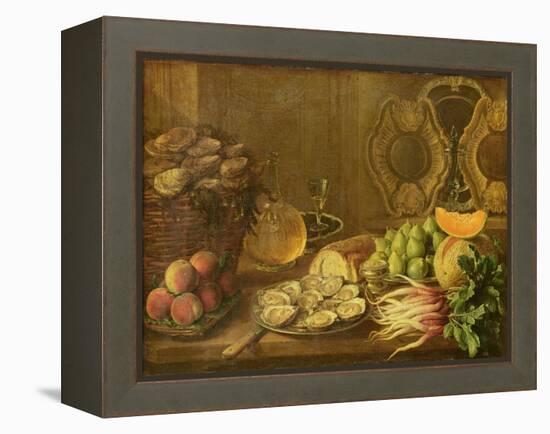 A Still Life with Oysters and Fruit-Nicholas Desportes-Framed Premier Image Canvas