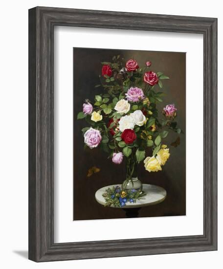 A Still Life with Roses in a Glass Vase-Otto Diderich Ottesen-Framed Giclee Print