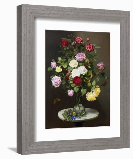 A Still Life with Roses in a Glass Vase-Otto Diderich Ottesen-Framed Giclee Print
