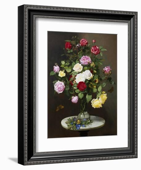 A Still Life with Roses in a Glass Vase-Otto Diderich Ottesen-Framed Giclee Print