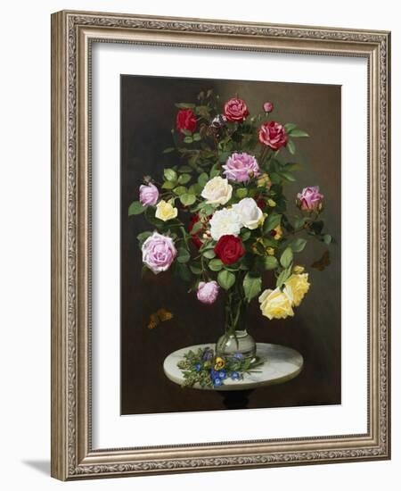 A Still Life with Roses in a Glass Vase-Otto Diderich Ottesen-Framed Giclee Print